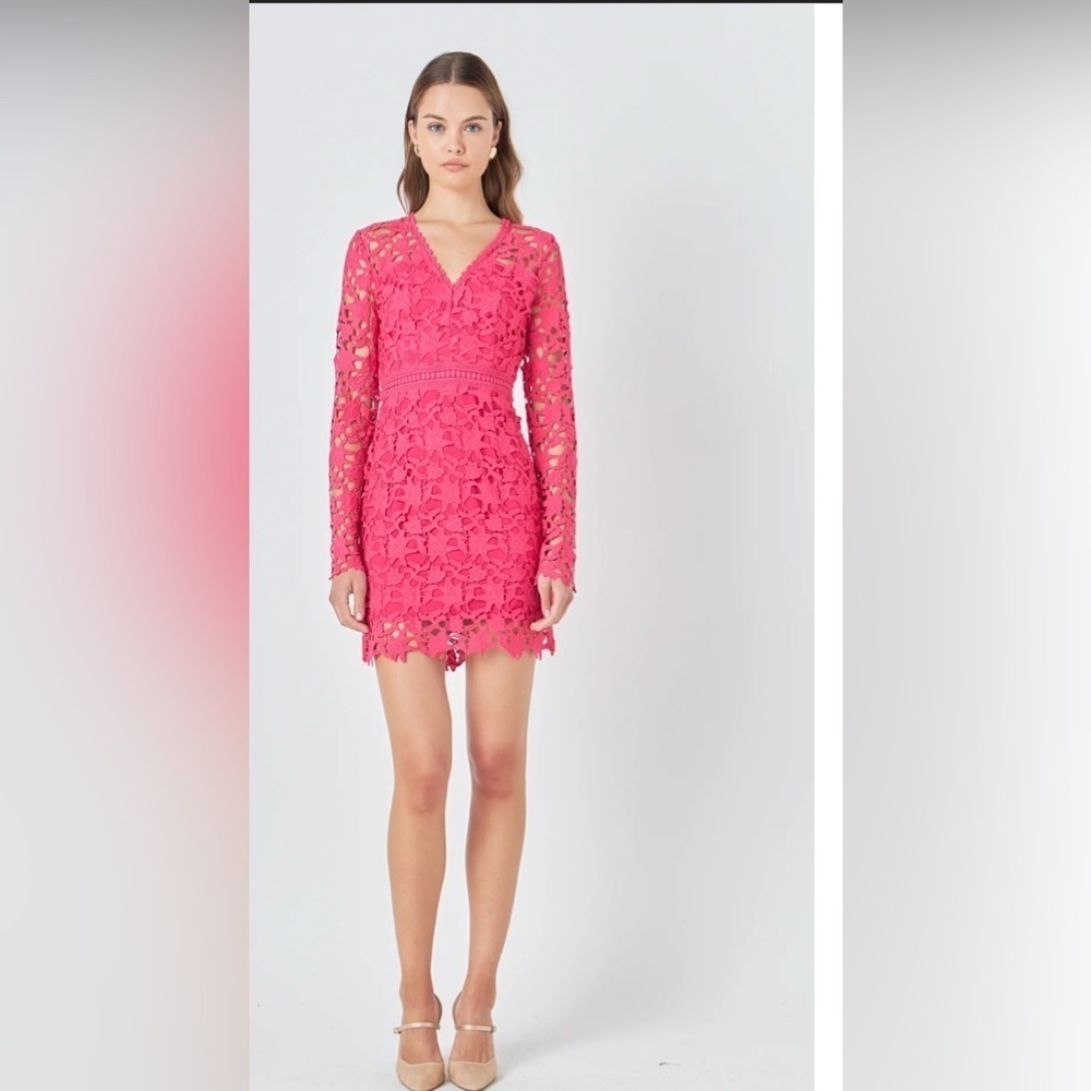 ENDLESS ROSE LONG SLEEVE LACE MINI DRESS M - Picture 2 of 15